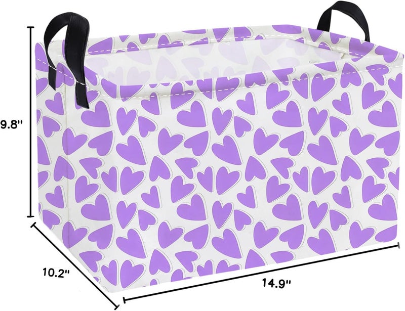 ESSME Rectangular Valentine's Day Basket,Heart Storage Bins Organizer with Handles for Girls Room Decor, Gift Basket,Shelf Basket.(Purple heart) - Image 2